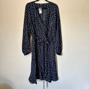 City Chic Women’s Plus Navy/Silver Grey Amber Spot Dress, Size M/18 NWT